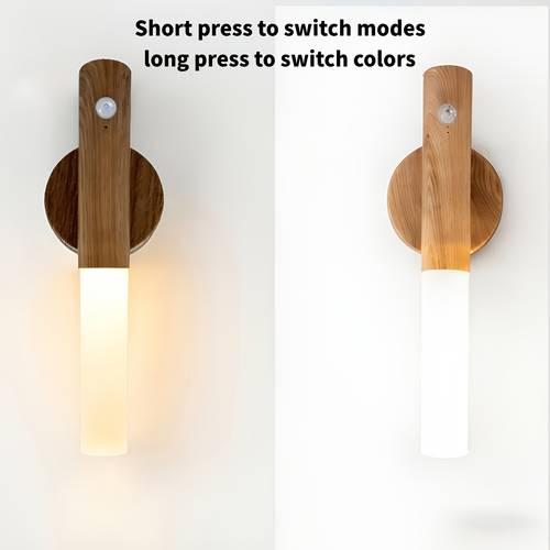 2pcs walnut smart sensor magnetic suction lamp motion sensor night light usb charging wall lamp wardrobe light dimming punch free suitable for bedroom wardrobe stairs cabinet