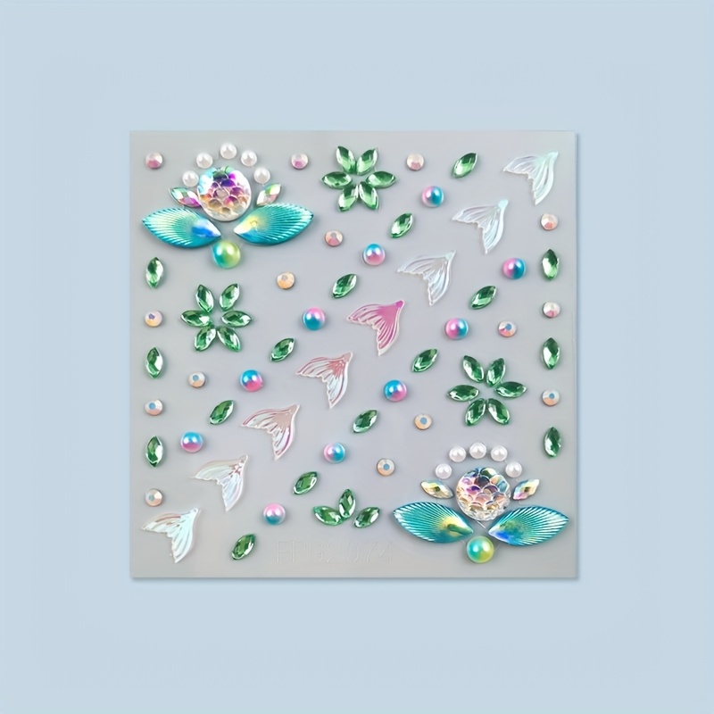 Image of 1 Sheet Of Sparkling Fish Tail Stickers With A , Diamond Gem Stickers For Festival Parties, And Rainbow Acrylic Stickers For Facial Makeup