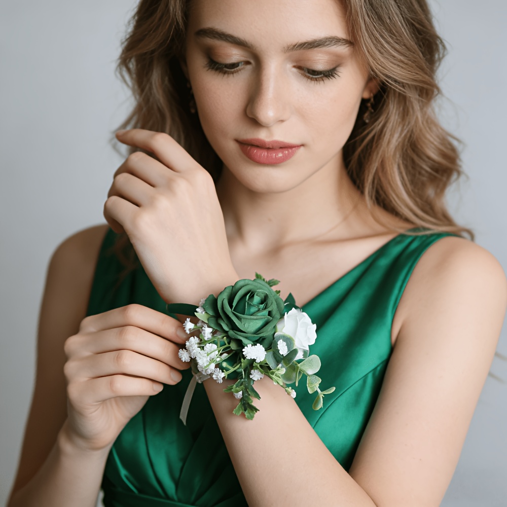TEMU Boutonnière Main Verte pour , Épingle de de Mariage Rustique avec Perle et Ruban, Accessoire Floral pour Costume de Témoins de Mariage pour Bal