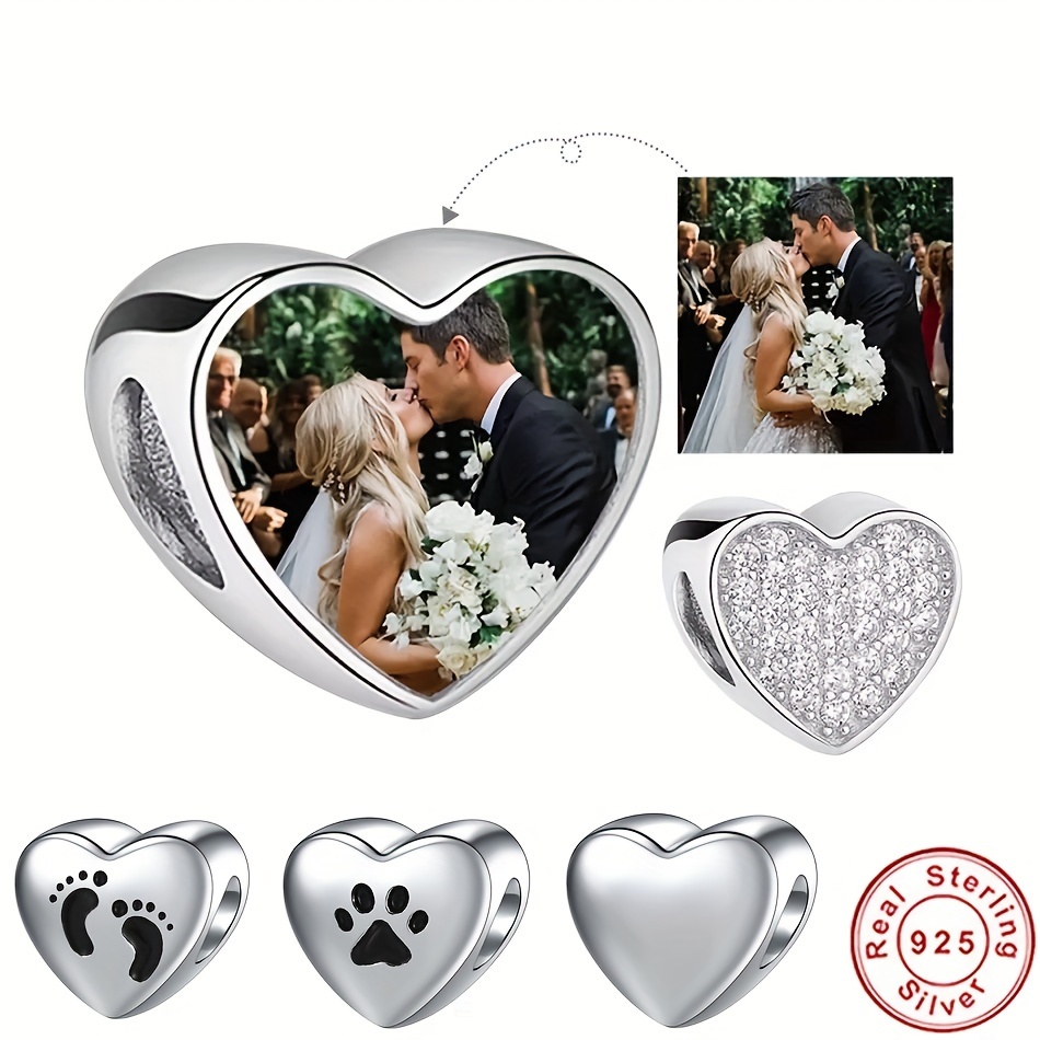 

1pc Custom Engraved Photo Heart Charm, S925 Sterling Silvery Personalized Pendant With 304 Stainless Steel, Fashion Jewelry For Accessories And Gifts