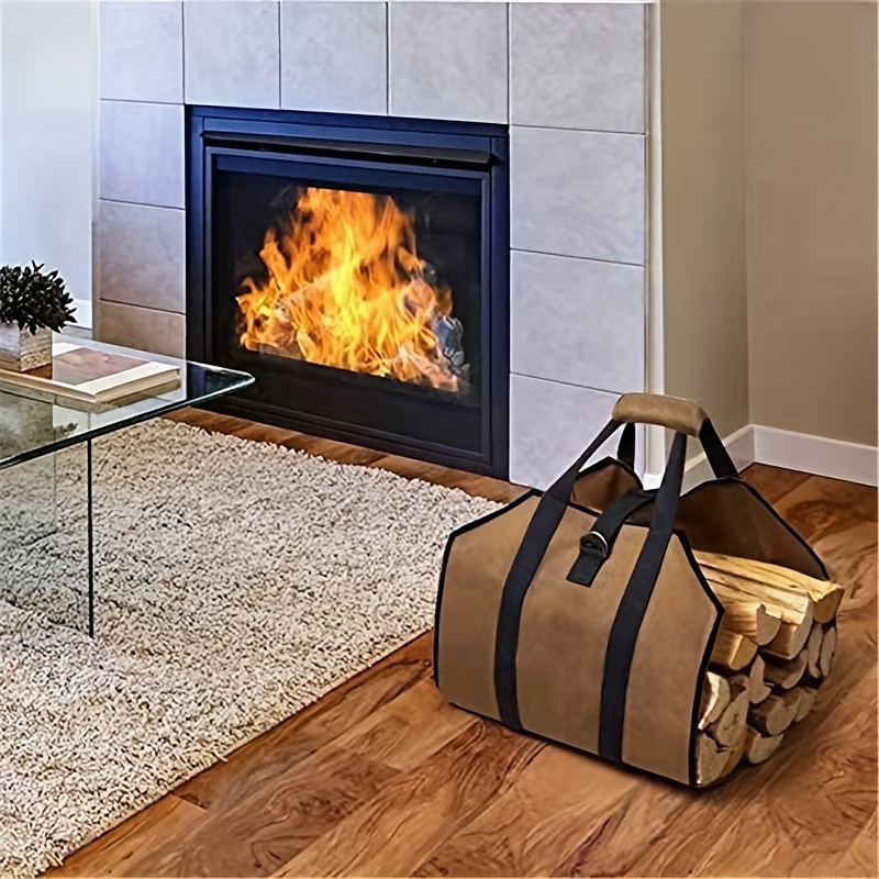 

Heavy-duty Canvas Firewood Carrier Bag, Large Capacity Log Tote With Reinforced Handles For Fireplace, Camping, And Bbq Accessory