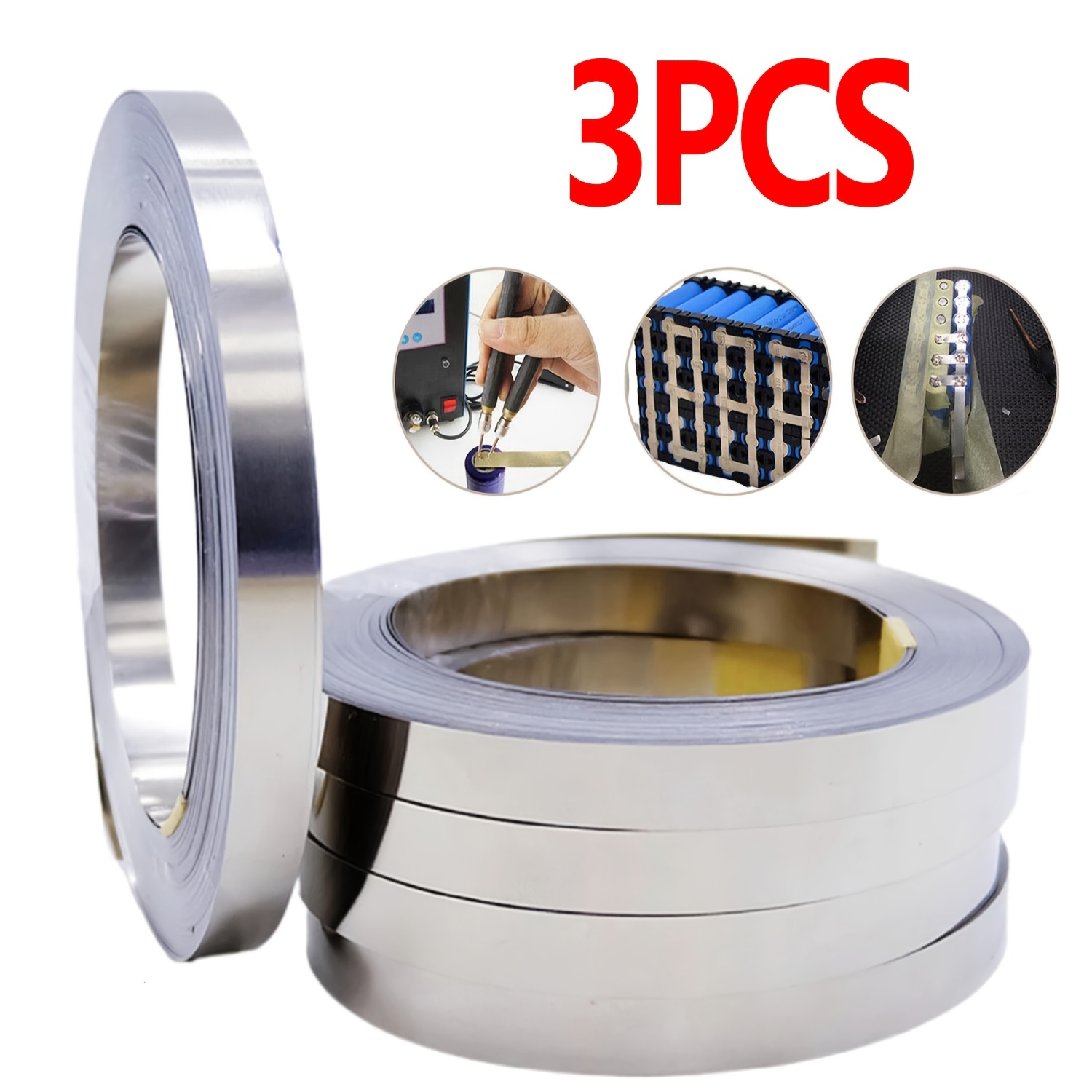 TEMU 3pcs 30m Nickel Plated Steel Strips 3 4 5mm Width For 18650 21700 Li- Spot Welding, Durable Nickel Tabs Heavy Duty Welding Belt For Battery ,