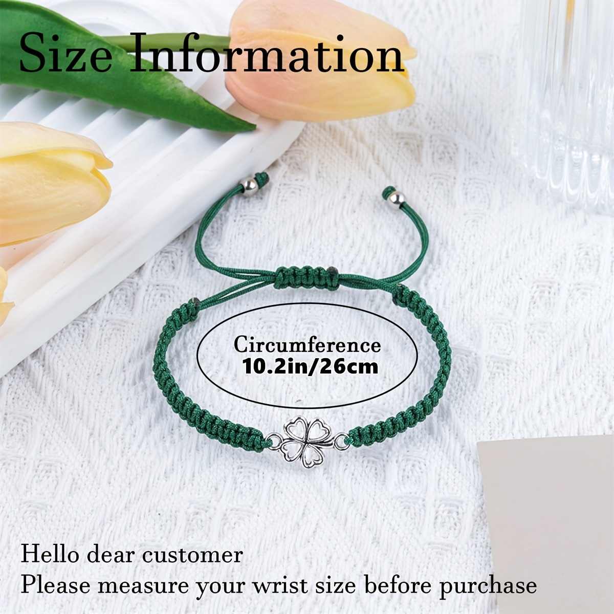 Lucky Four Leaf Clover Adjustable Woven Bracelet, Good Luck