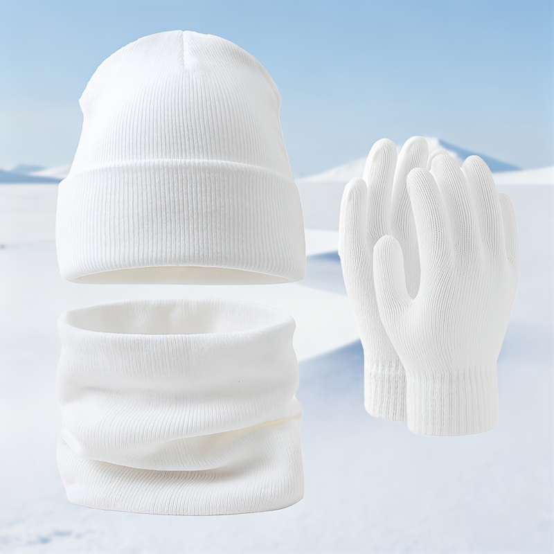TEMU Fashion Solid Color Winter Hat, Scarf And Gloves 3pcs Set, And Affordable Warm Set, Hat, Neck Warmer, Gloves Mix-and-match Style,