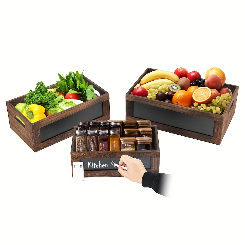 

3pcs/set Retro Storage Box With Writable Blackboard, Vintage Wooden Storage Basket, Seasoning Can Storage Box, Desktop Storage Box, Makeup Storage Box, Supermarket Fruit Display Wooden Box, Home Decor