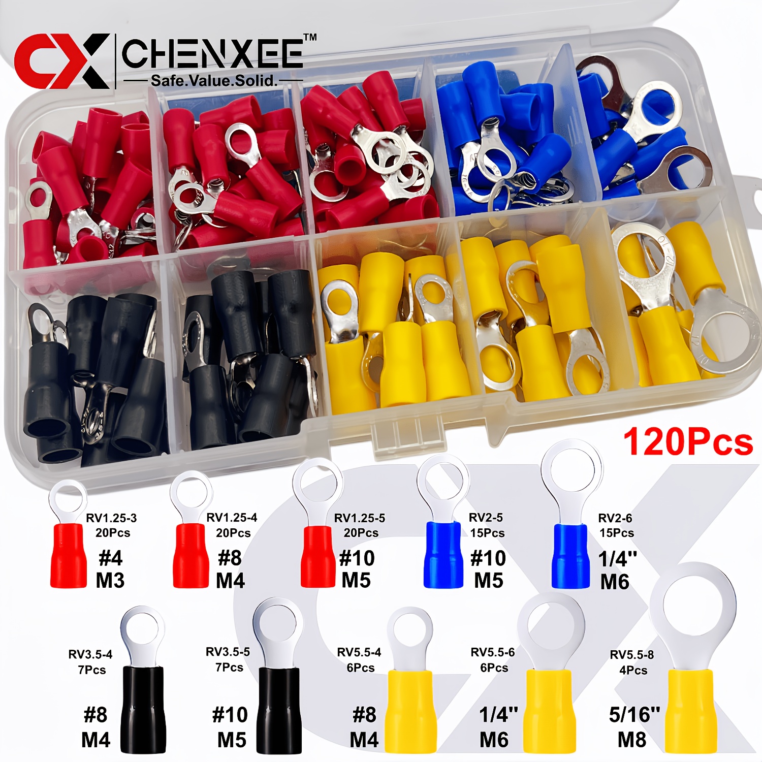 TEMU 120pcs Insulated Wire Terminal Kit With Storage Box, Crimp Connectors Assortment Set With Ring Spade Terminals For Automotive Car Motorcycle Diy
