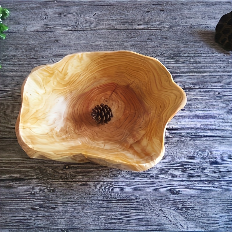 Rustic Style Solid Wood Snack And Fruit Bowl - Irregular Vintage Design for Living Room Coffee Table, Kitchen, And Dining Room Decor