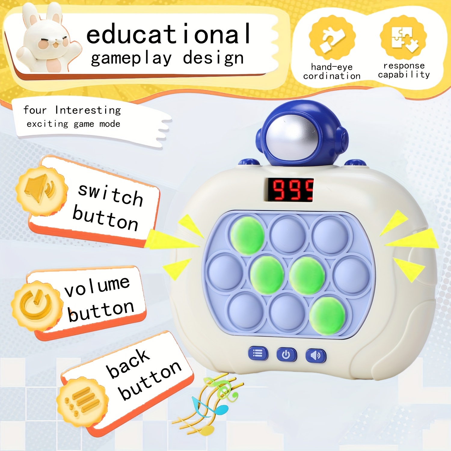 Console di gioco educativo per la prima infanzia, giocattolo Pop It Fidget,  gioco a spinta rapida, gioco con sensore elettronico, macchina giocattolo  di decompressione, giocattolo di fidget sensoriale, H