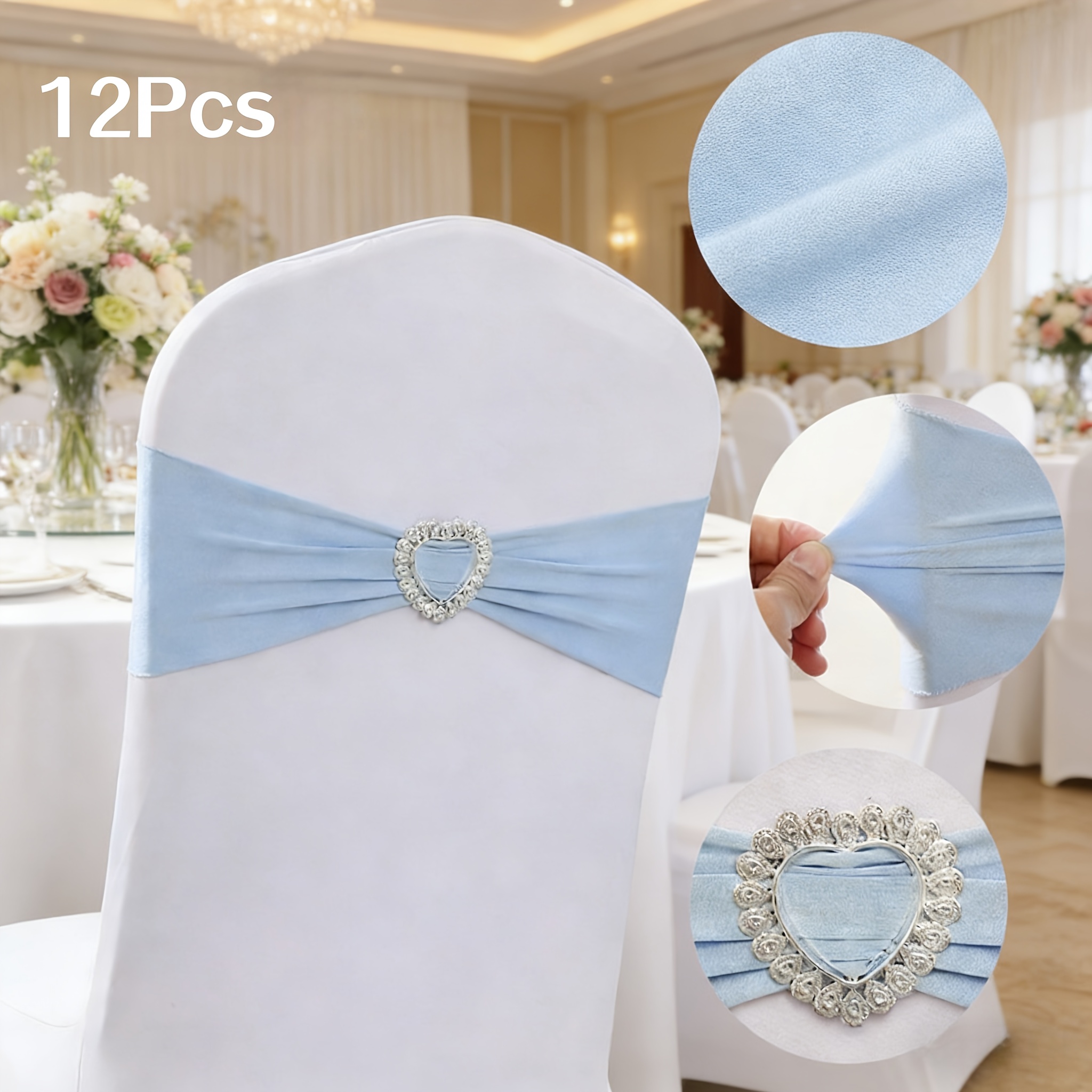 TEMU 12pcs Heart-shaped Elastic Chair Back Decorations With Bow Ties - Universal Easy-to-install Elastic Decorative Straps For Banquets. Suitable For