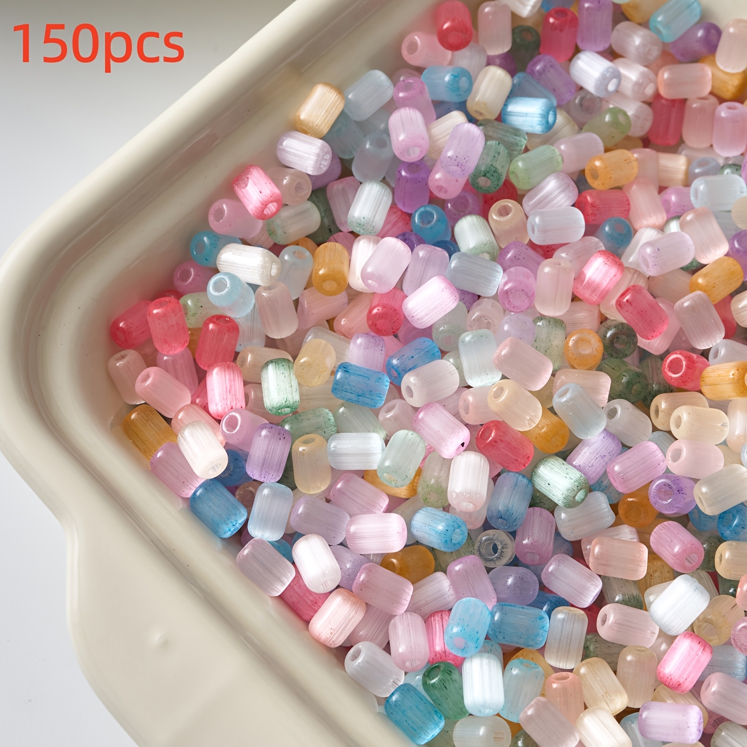 TEMU New 4x6mm Cat Eye Brushed Glass Beads, . 150pcs Per Pack, Random Colors, Color Matching, Ideal For Earrings, Necklaces, Bracelets And Jewelry