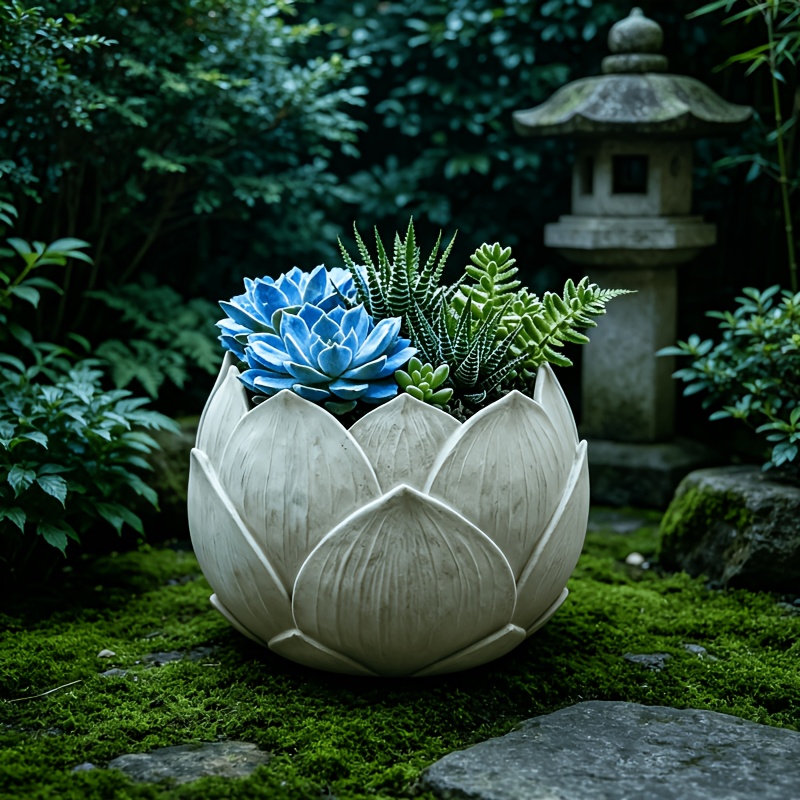 TEMU 3d Lotus Succulent Resin Flower Pot, Creative Lotus Pot, Office Desktop, Balcony, Outdoor Garden, And Multi- Decorative Flower Vessel Gardening