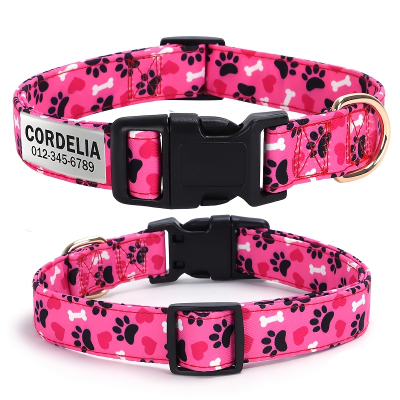 TEMU Valentine's Day Pet Collar And Paw Print, Adjustable Polyester, Engravable Id Tag For Dogs And Cats - Prevents Loss, Owner's Phone, , Suitable