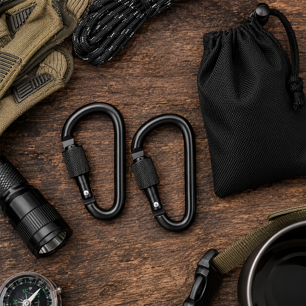 TEMU 2pcs D-shaped Carabiners With Buckles, Threaded Locking Mechanism, Suitable For Camping, Hiking, Fishing And , Includes Storage Bag, Camping