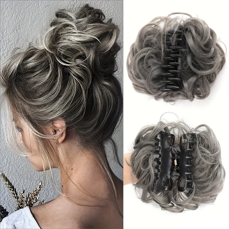

Elegant Claw-in Messy Bun Hair Extensions - 6" Curly Wavy Chignon Ponytail, Synthetic Tousled Updo Scrunchie For Women