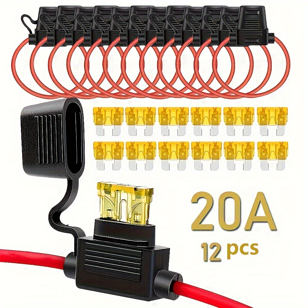 

12pcs/set Inline Holder 14awg Wiring Harness Atc/ato 20amp Blade Automotive Fuse Holder