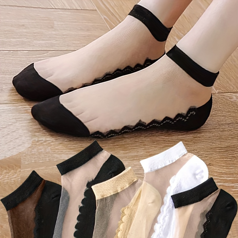 

5 Pairs Sheer Ankle Socks, Comfy & Breathable No Show Socks, Women's Stockings & Hosiery