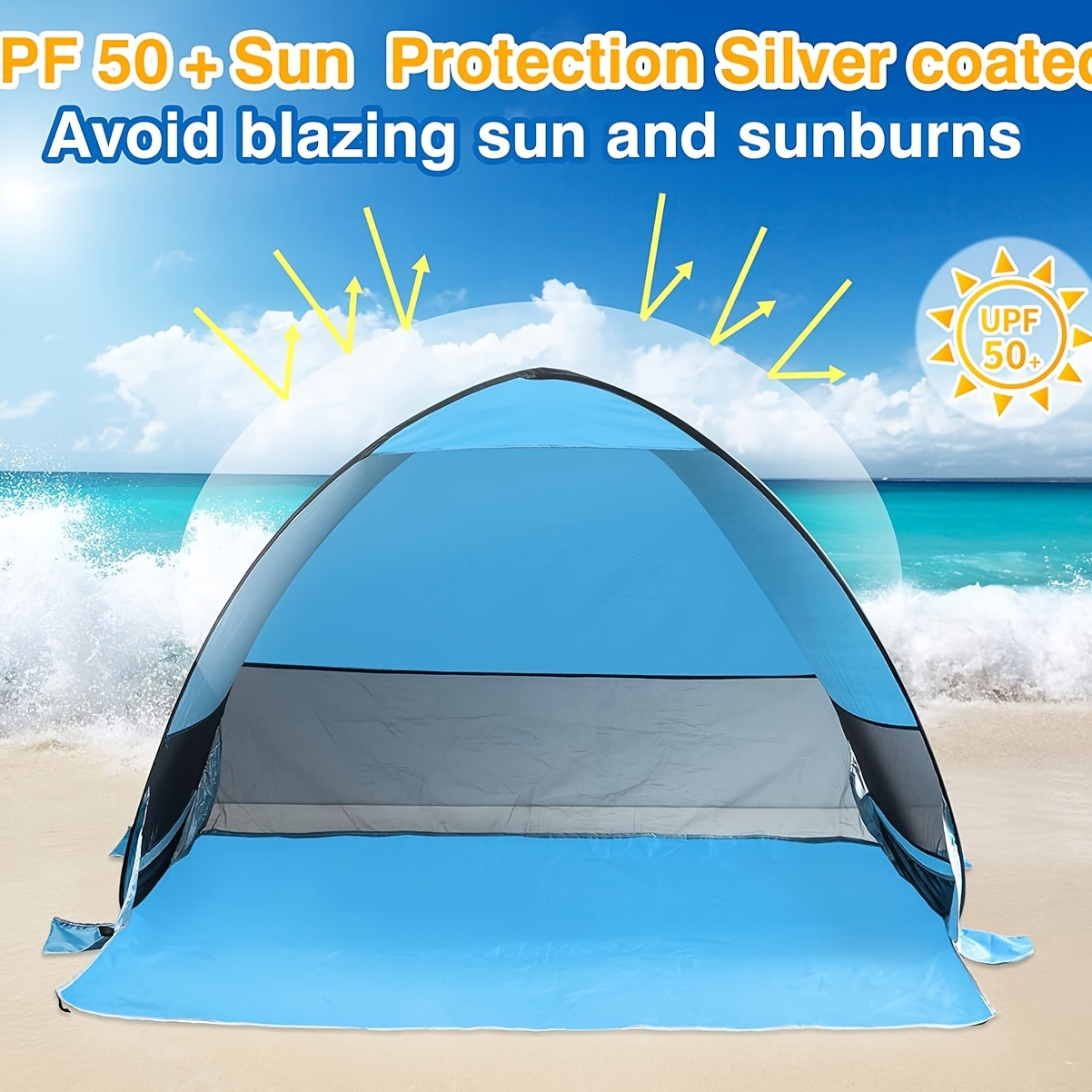 TEMU Beach Shade Pop Up Beach Tent Pop Outdoor Hut Popup Beach Shade For 34 People Suitable For Outdoor Activities Beach