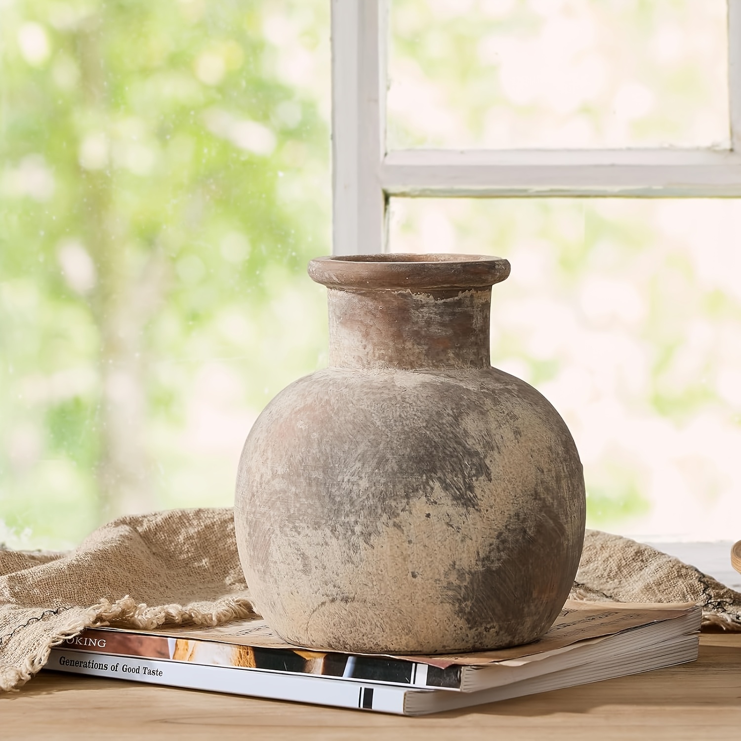 Image of Ceramic Rustic Farmhouse Vase | 6 Inch Pottery Decorative Flower Vase For Home Decor | Boho Vase | Terracotta Vase For Table, Living Room, Bathroom Decoration, Shelf Decor, Mantel, Bronze