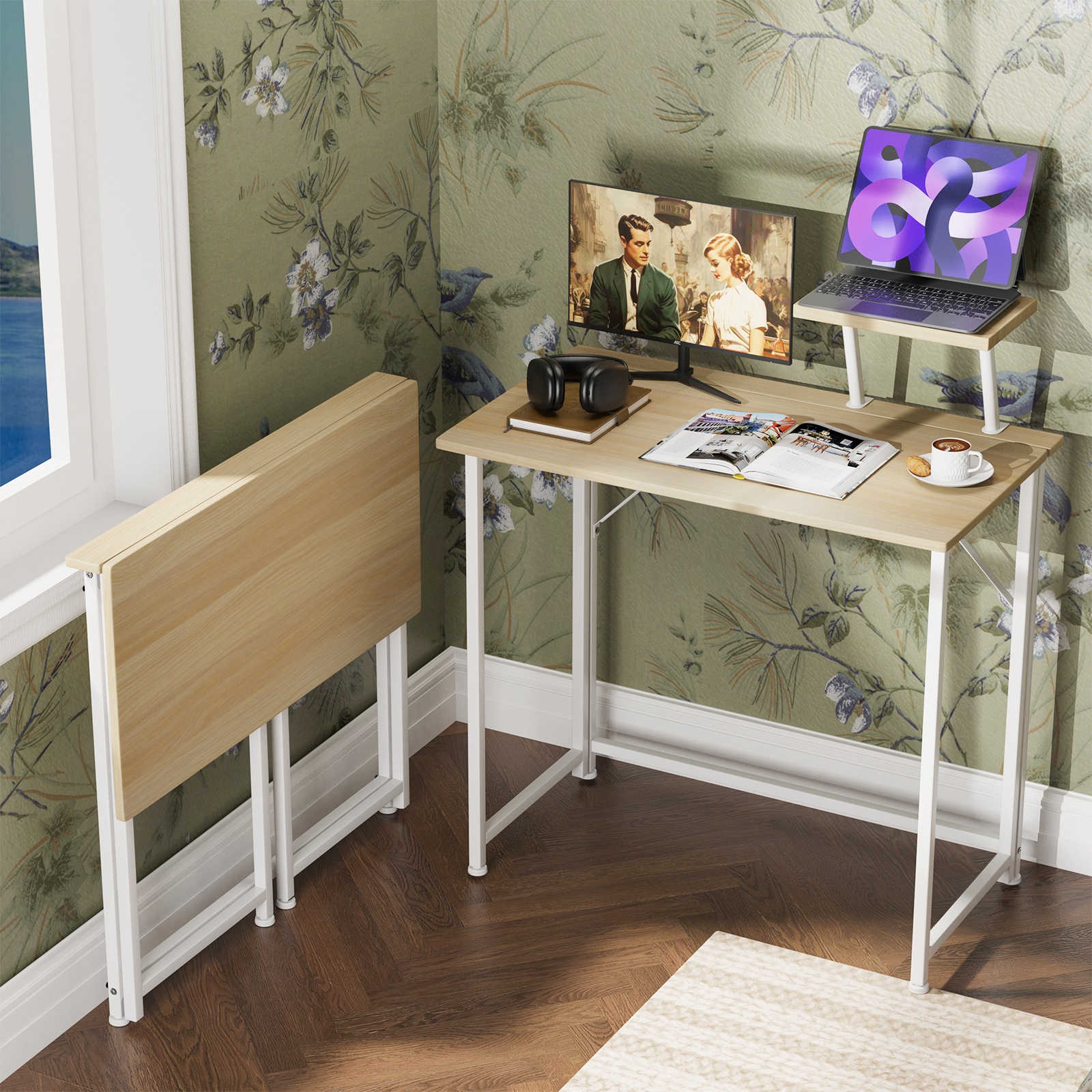 TEMU Table pliante avec support, support amovible, dimensions 80 × 45 × 74 cm, de charge maximale 120 kg, facile à