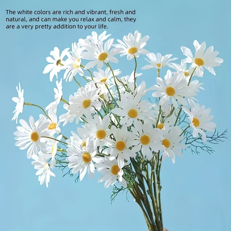 Image of 8 Bunches Of 20-inch White Artificial Daisy Flowers, Uv-resistant, Beautiful Daisy Flowers Suitable For Decorating Your Courtyard, Living Room, Vases, Porch And Balcony, More Charm To Your Home