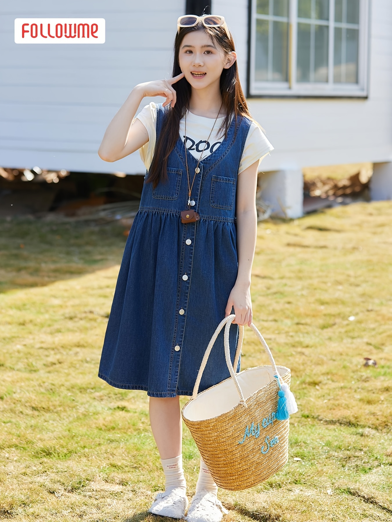 girls denim dress 2025 summer new korean style sleeveless - Temu Saudi  Arabia