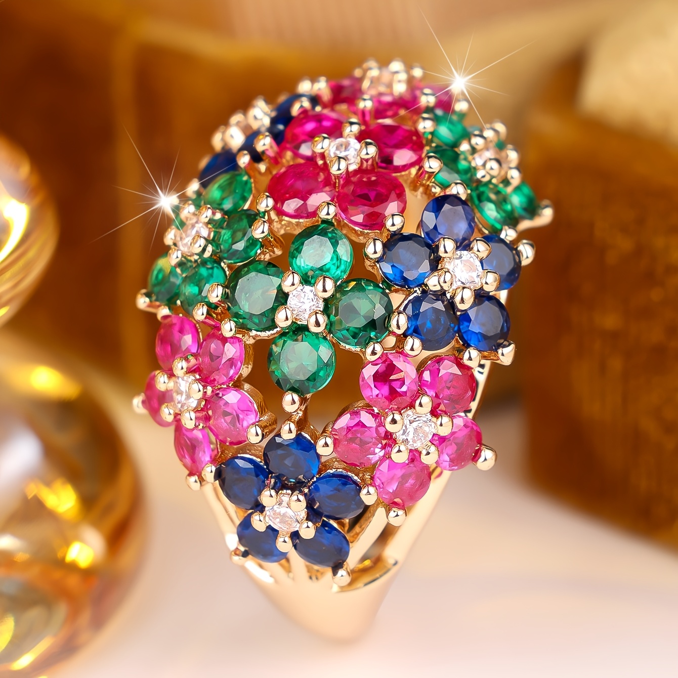 Women's Floral Design Synthetic Zirconia Ring, Exquisite Gift