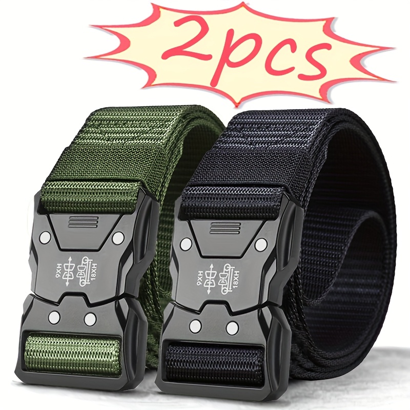 TEMU Set Of 2 Unisex Multifunctional Tactical Nylon Belts - Tailored For Outdoor Sports And Training, Featuring A Breathable Canvas Weave,
