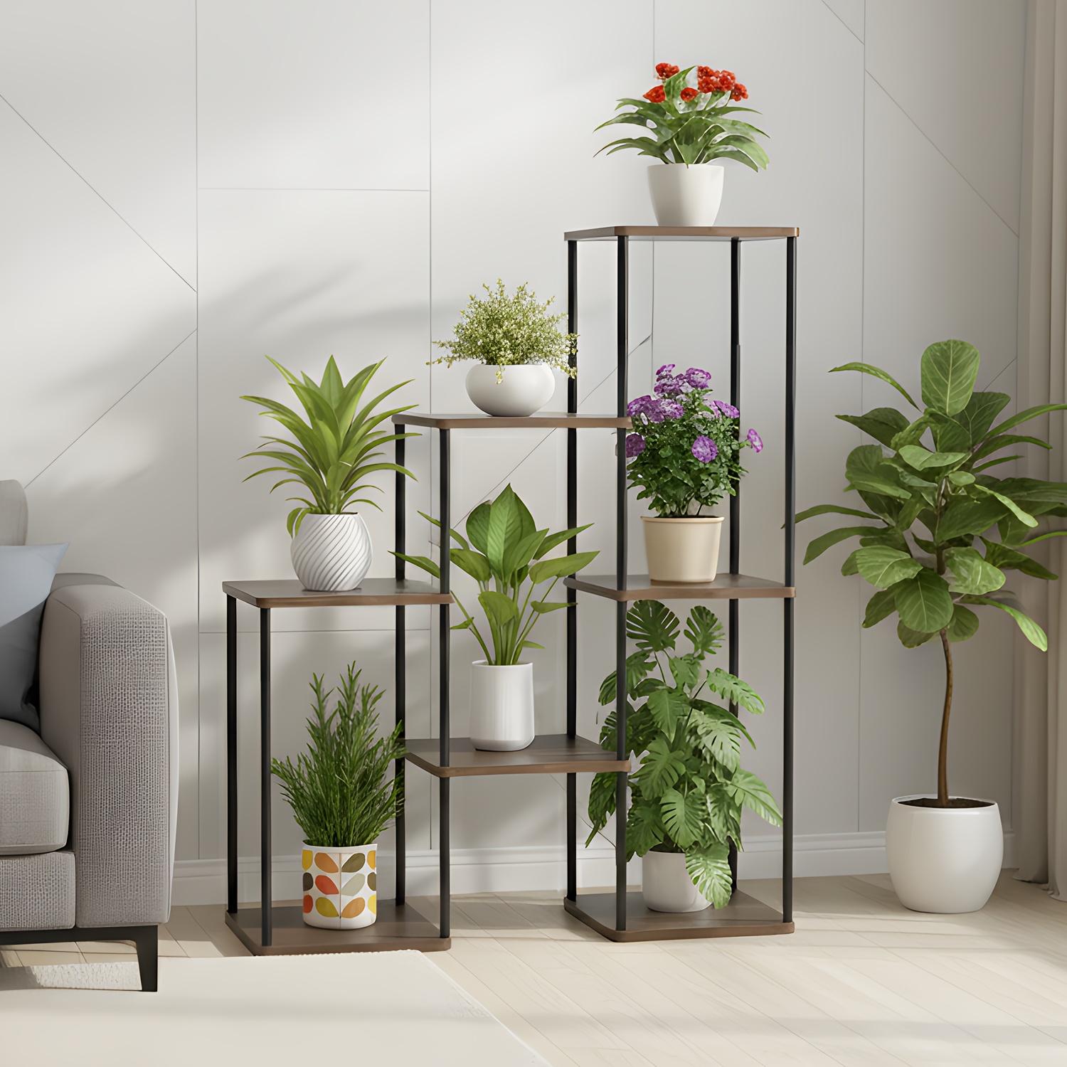 Image of 1pc Flower Stand, Plant Display Rack, Modern Wooden Shelf, Indoor And Outdoor Decorative Item, Durable Wooden Structure, Lightweight And Stable Design, Suitable For Decorating , , And Living Rooms