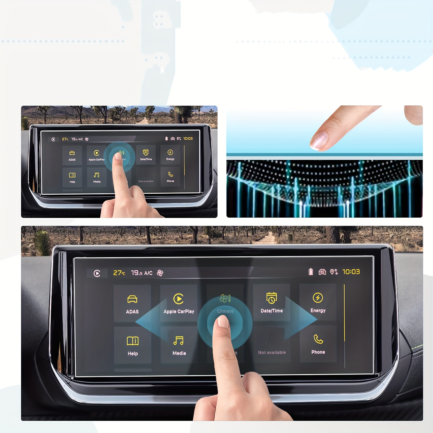 GAFAT Displayschutzfolie Für Peugeot 208/2008 (2023-2025) – 10 Zoll, 9H Härte, Antibakteriell, Blasenfreie Montage