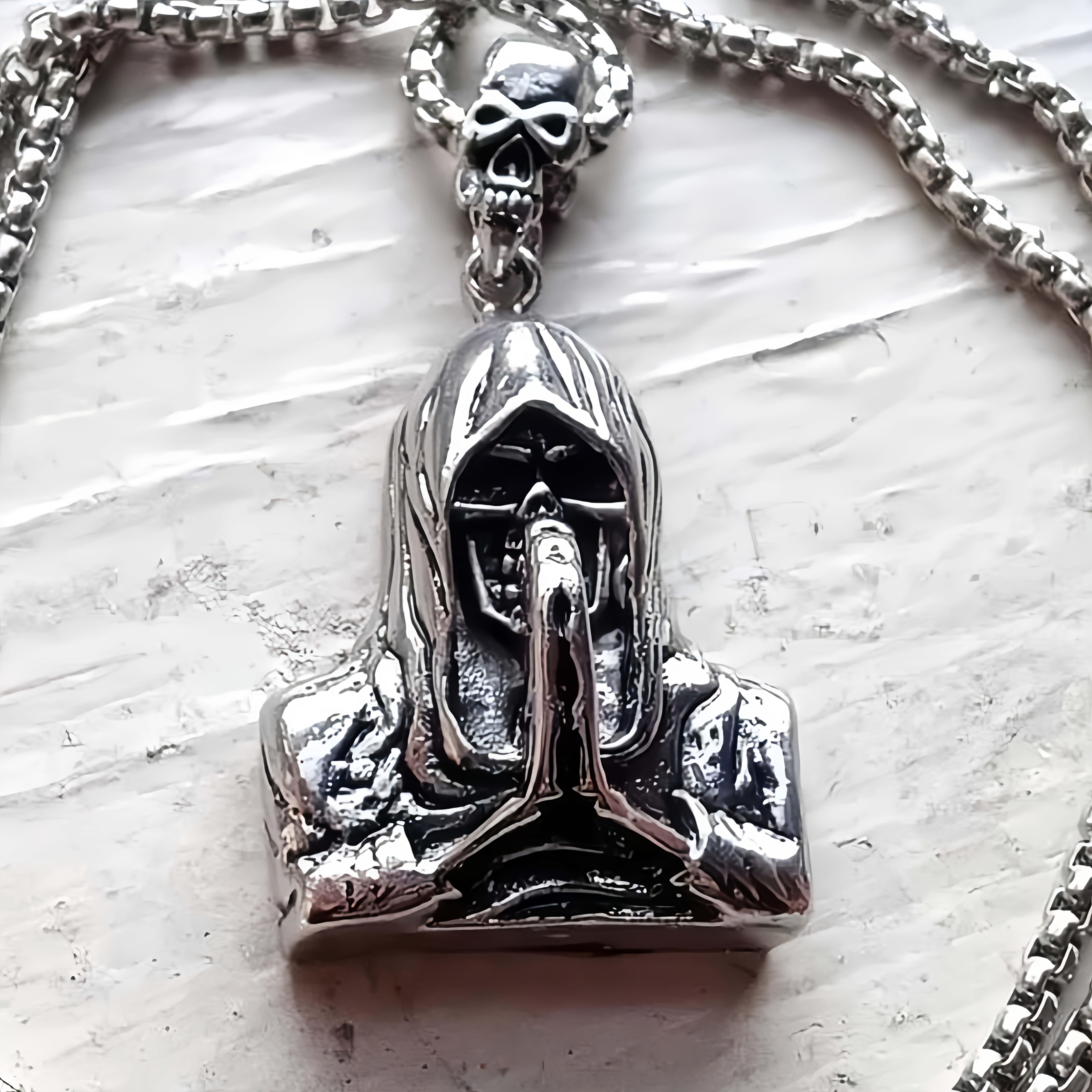 TEMU Skeleton Death Men's Pendant Necklace, Skeleton Death Pray Pendant Necklace, Music Festival Party Wearable Necklace, Necklace Anniversary Gift,
