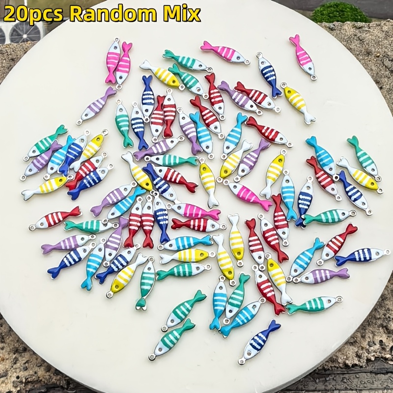 TEMU 30pcs/20pcs/15pcs Random Mix 3d Stainless Steel Double-sided Enamel Fish Pendants - Colorful Striped Pattern, 18x5mm, Ideal For Projects,