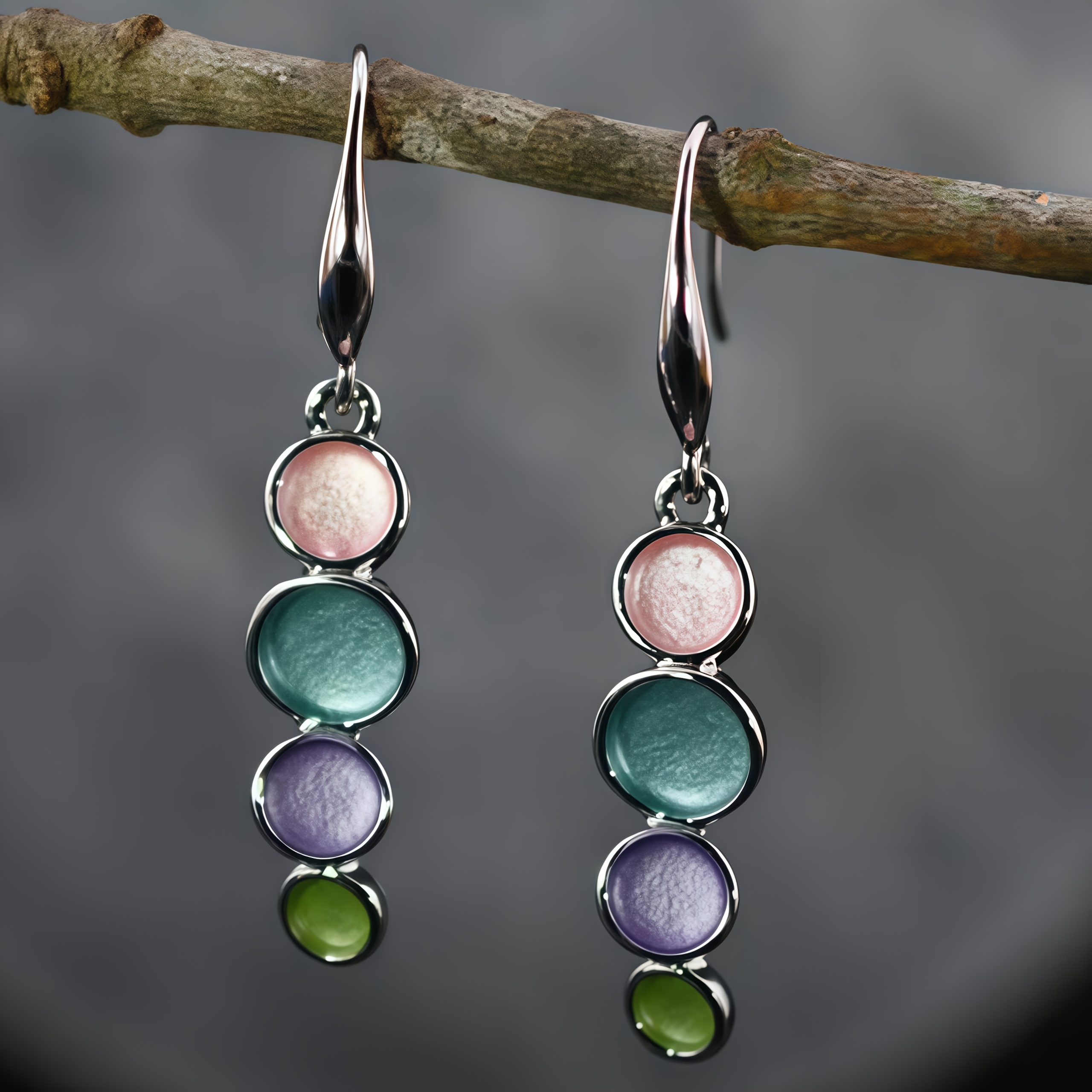 Image of Vintage Silvery Plated Copper Earrings Bohemian Style Circular Pendant Earrings Are For Her, Suitable For Daily Wear And Celebrating Holidays