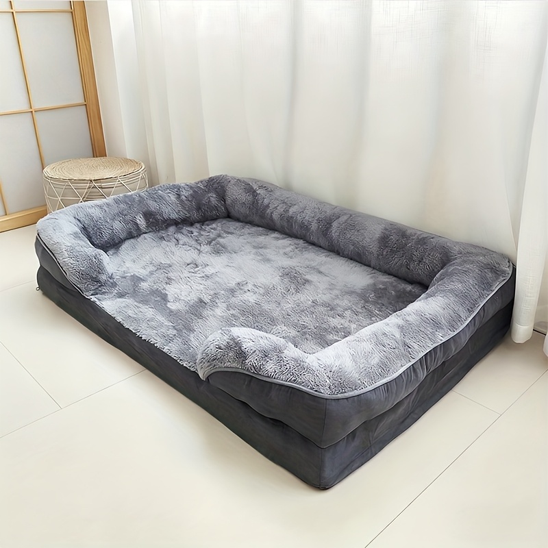 1pc Memory Foam Dog Bed | Non-slip Base, Extra Thick, Washable, Suitable For All Breeds, In Light Gray And Charcoal