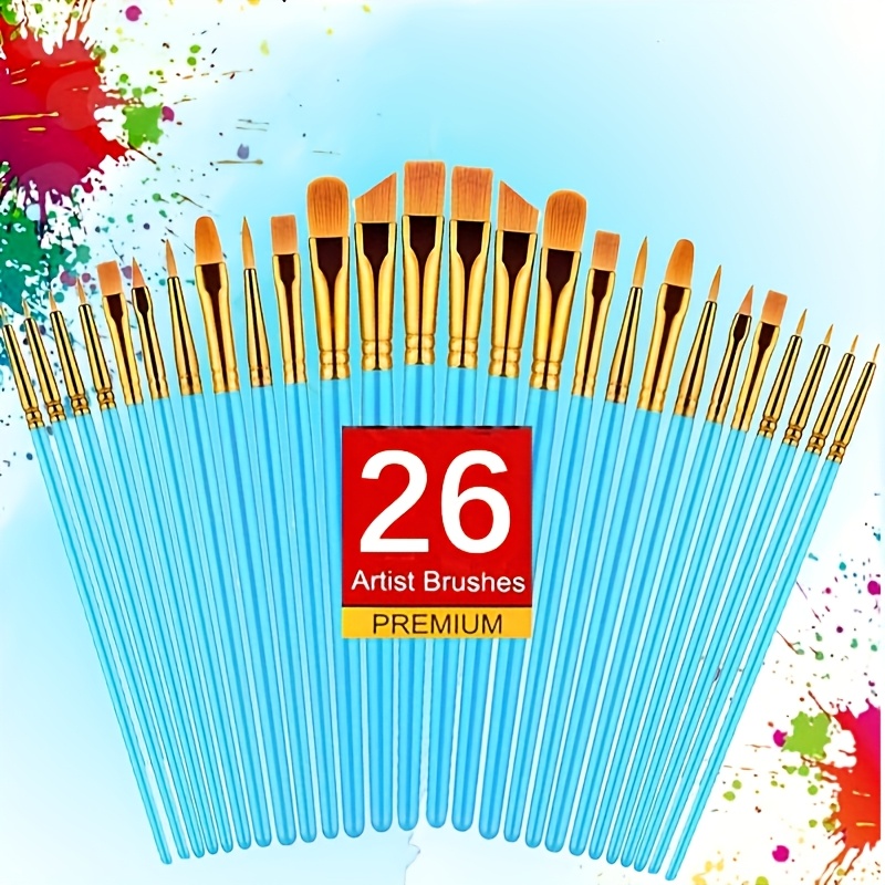 TEMU 1 Set Of 26pcs Paint Brush Set - High-quality Nylon Brushes, Suitable For Acrylic, Oil And Watercolor Painting - Ideal For Master Artists And