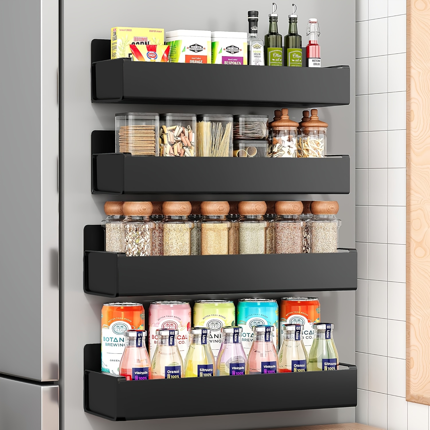 TEMU 2pcs/4pcs Magnetic Storage Box Wall-mounted - Heavy-duty Magnetic Fridge Shelf Suitable, Strong Adsorption Metal Rack For Refrigerator, Spice,