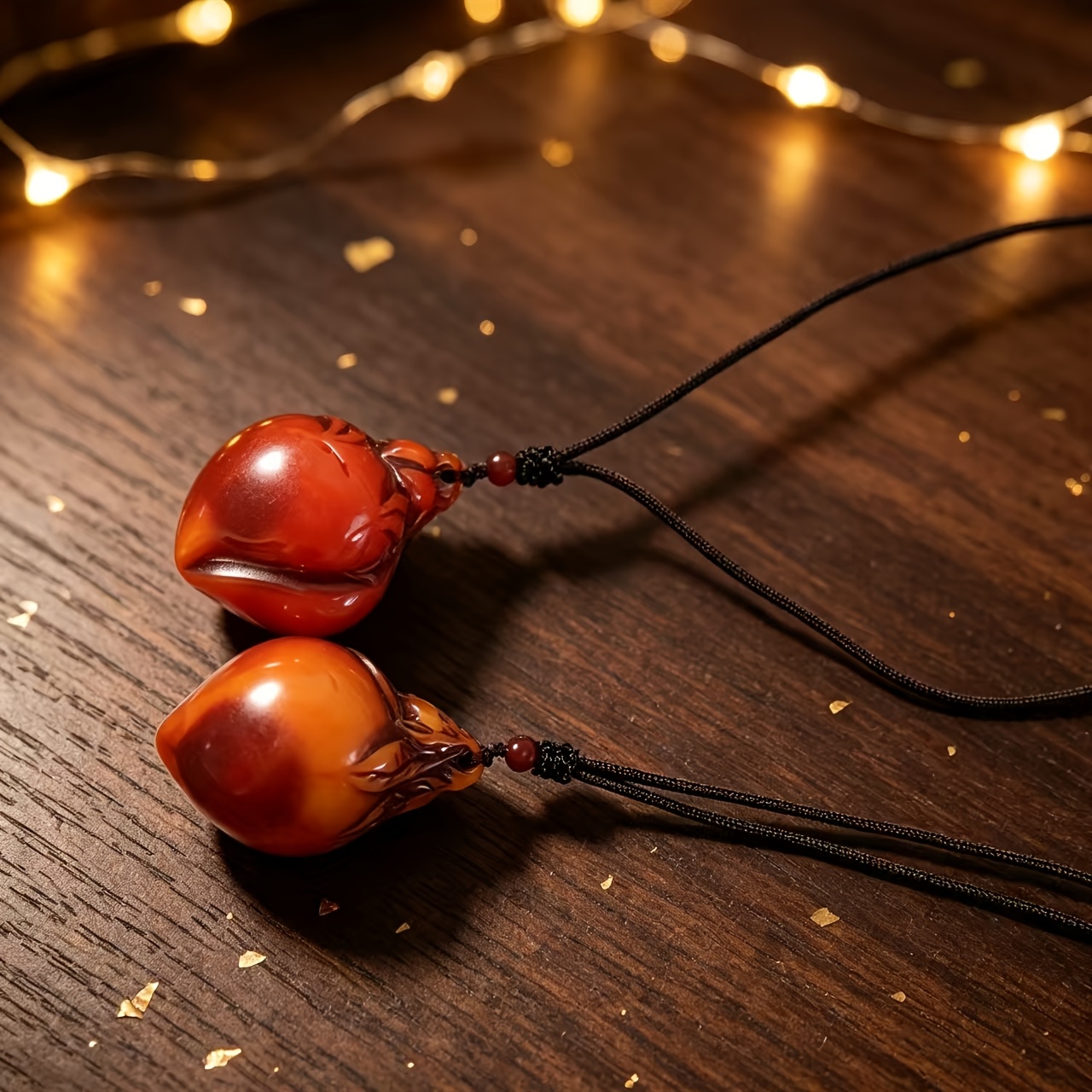 Retro Amber Beeswax Gourd Pendant Necklace, Unisex