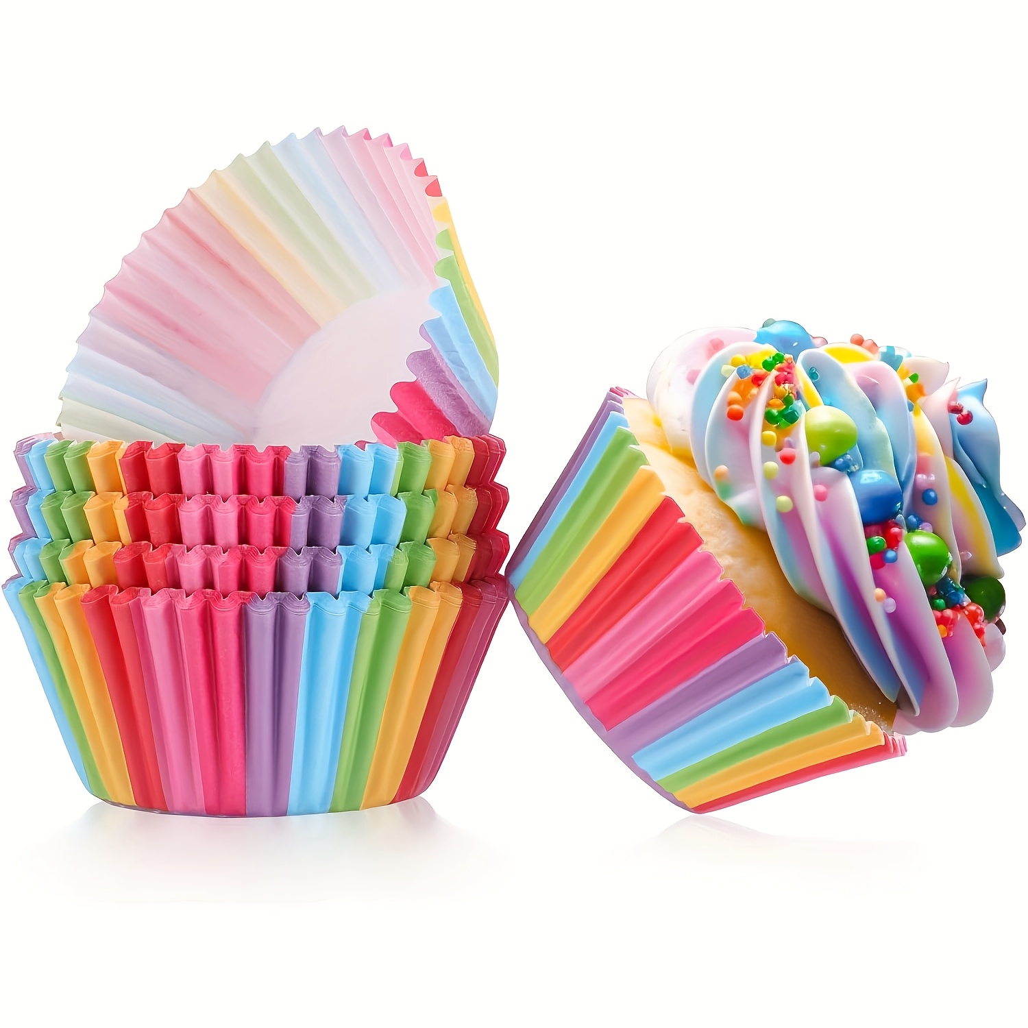 150 colorful cupcake liners standard size baking cups designed for decorating cupcakes made from oil resistant paper suitable for muffins and packaging   birthday wedding or baby shower celebrations