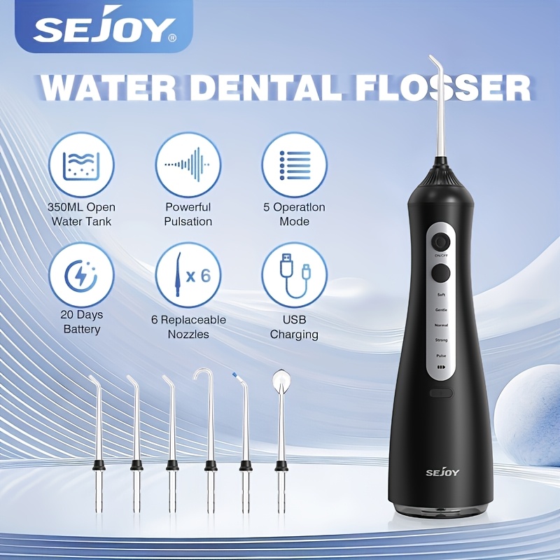 Image of Water Dental Flosser Cordless For Teeth Pick Cleaning Powerful Oral Irrigator With 5 Adjustable , 350ml Portable & Rechargeable Cleaner Picks For , 1200mah, 7-level Waterproofing