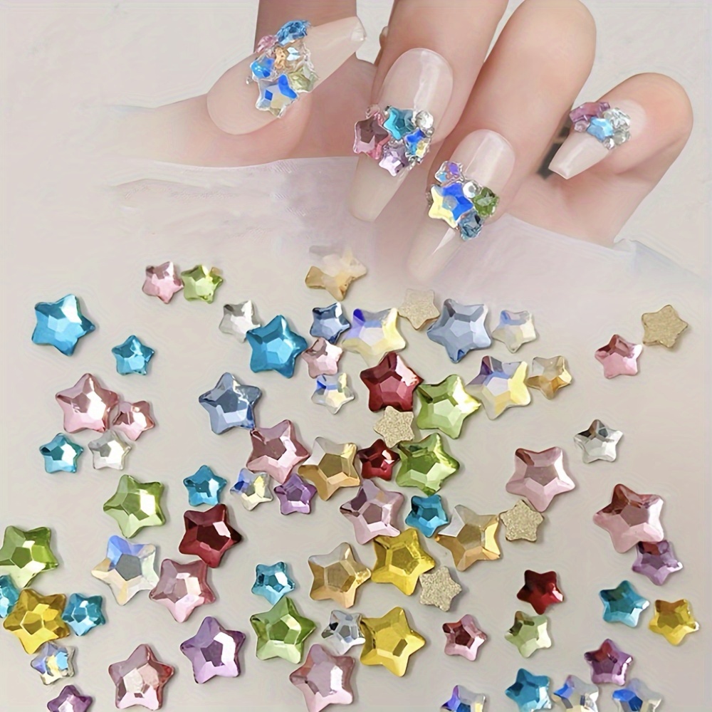 

100pcs 3d Nail Art Charms, Mixed Holographic Star-shaped Flatback Rhinestones, Colorful Chunky Sea Star Nail Decorations For Diy Nail Art And Nail Design Gifts For Eid