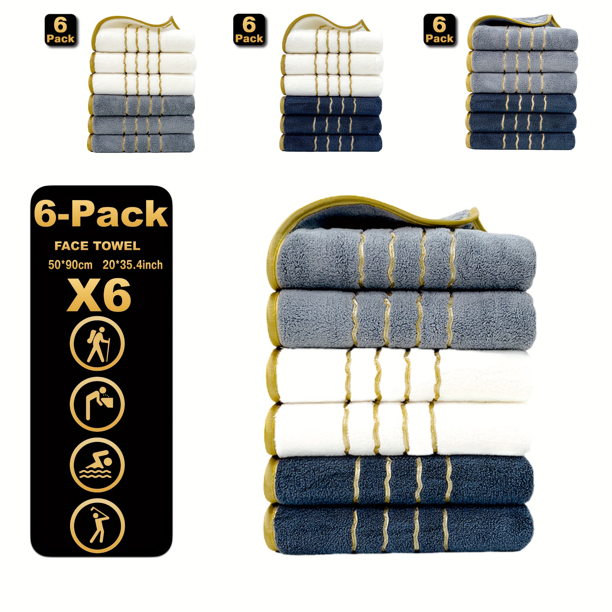 

6-pack Microfiber Plated Bath Towels: 300 Gsm, Quick Dry, 50 X 90 Cm, Multi-purpose, Contemporary Design, Suitable For Spa, Yoga, Fitness & Bathrooms (mix Colors)