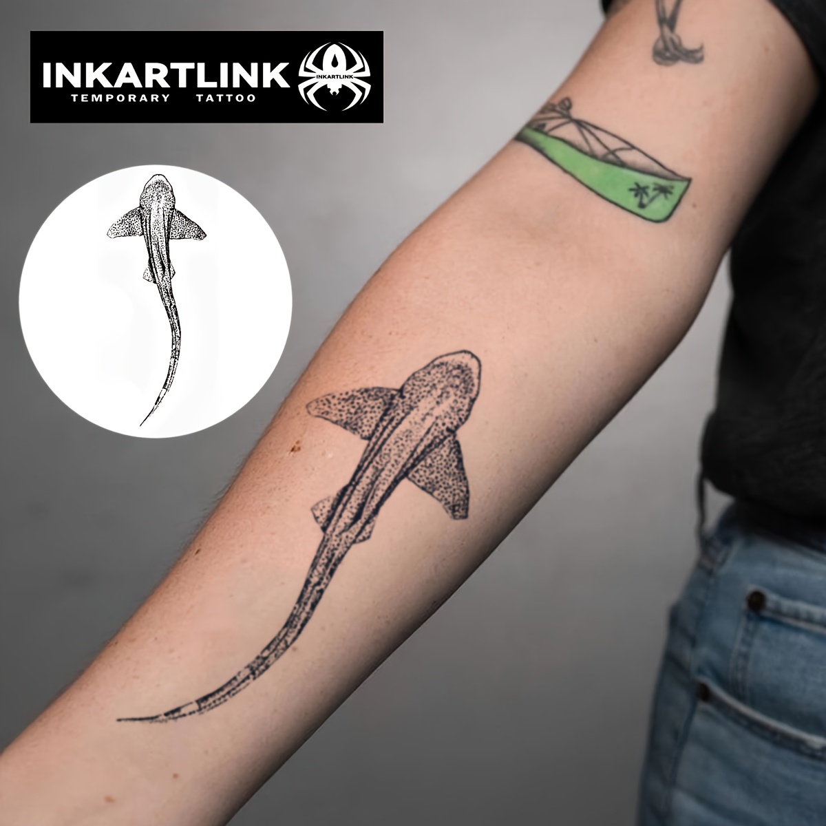 Image of Inkartlink Particle Shark Art Tattoo Stickers | 15-day Waterproof 3d Relief | Dark Aesthetic Y2k Particle Storm | Gadget For Festival Trendsetters (new Release In )