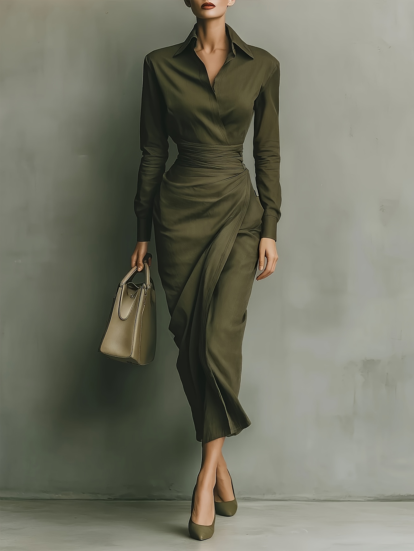 army green wrap dress Emerald Green Long Formal Dress with Corset Bodice Emerald Green / 0 main image 1