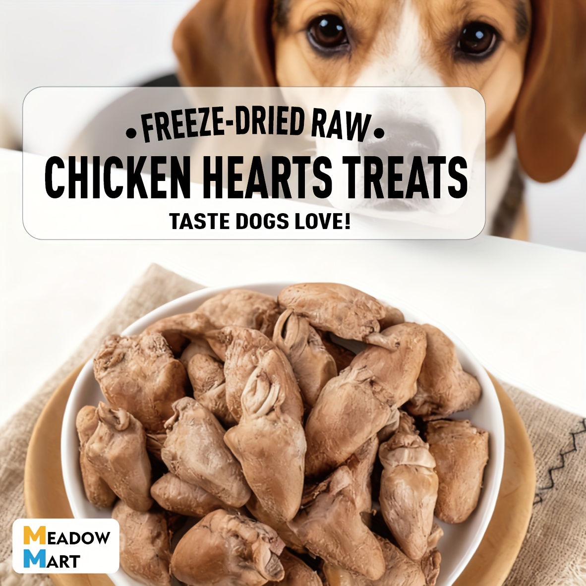 Freeze-dried chicken-heart treats in a bowl
