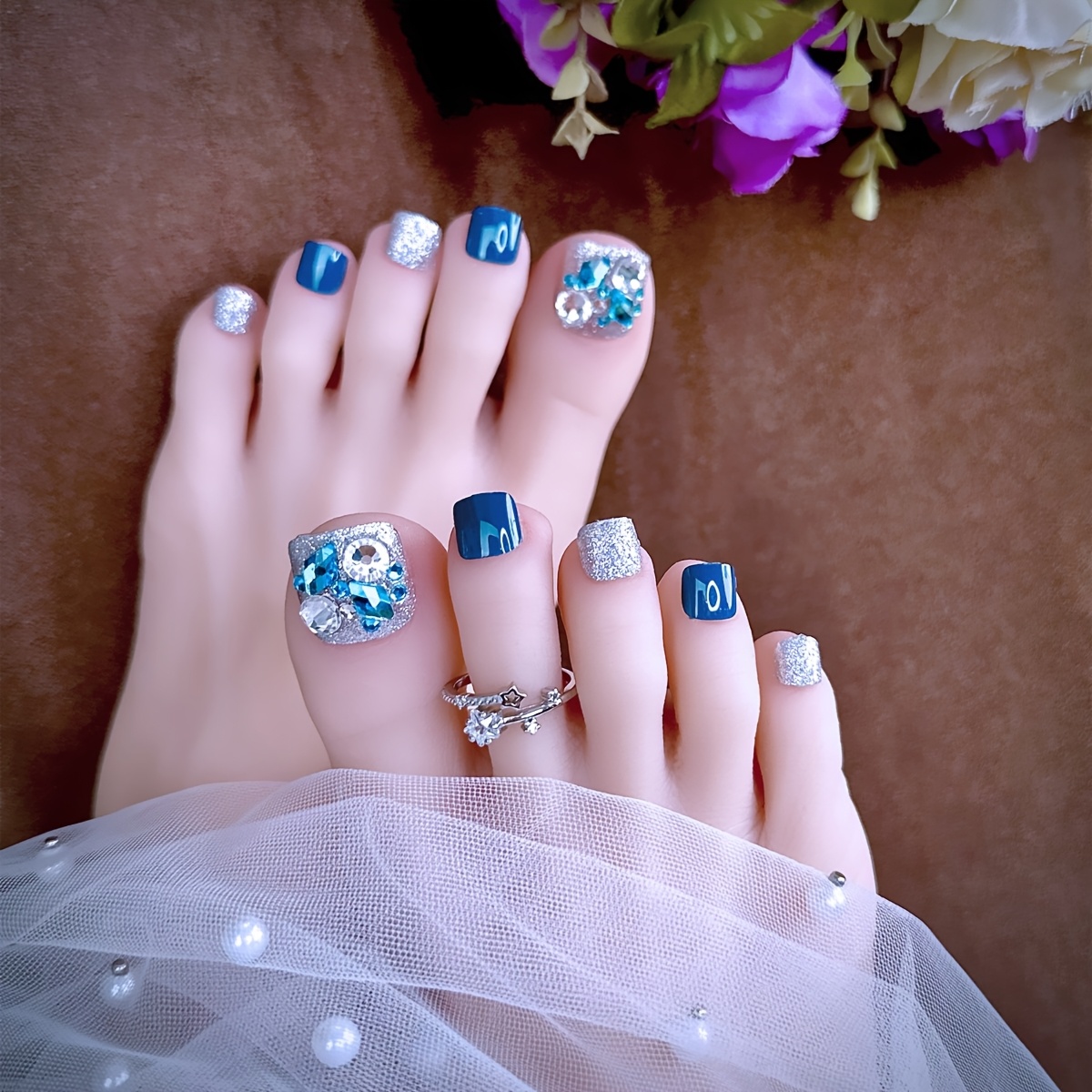 TEMU 24pcs Of Deep Diamond Light Luxury Glitter Nail Art Fake Nails. Gorgeous And Exquisite Flowing Nails. Detachable Fake Nails. Fashionable Nail