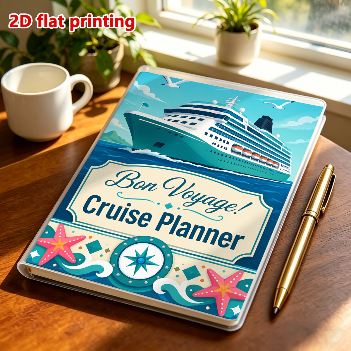 TEMU 1pc Portable Notebook (without Pen) With 2d Flat Printed Bon Voyage Cruise Planner Cruise Ship Pattern, Suitable For Arranging Your And Plans