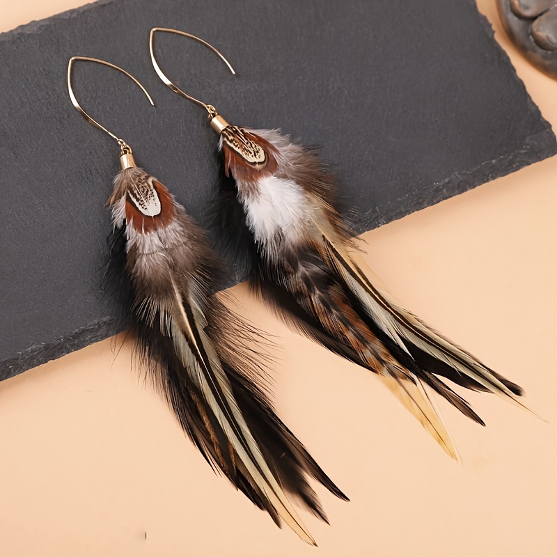 Boho Faux Feather Tassel Earrings, Perfect for Weddings & Festivals