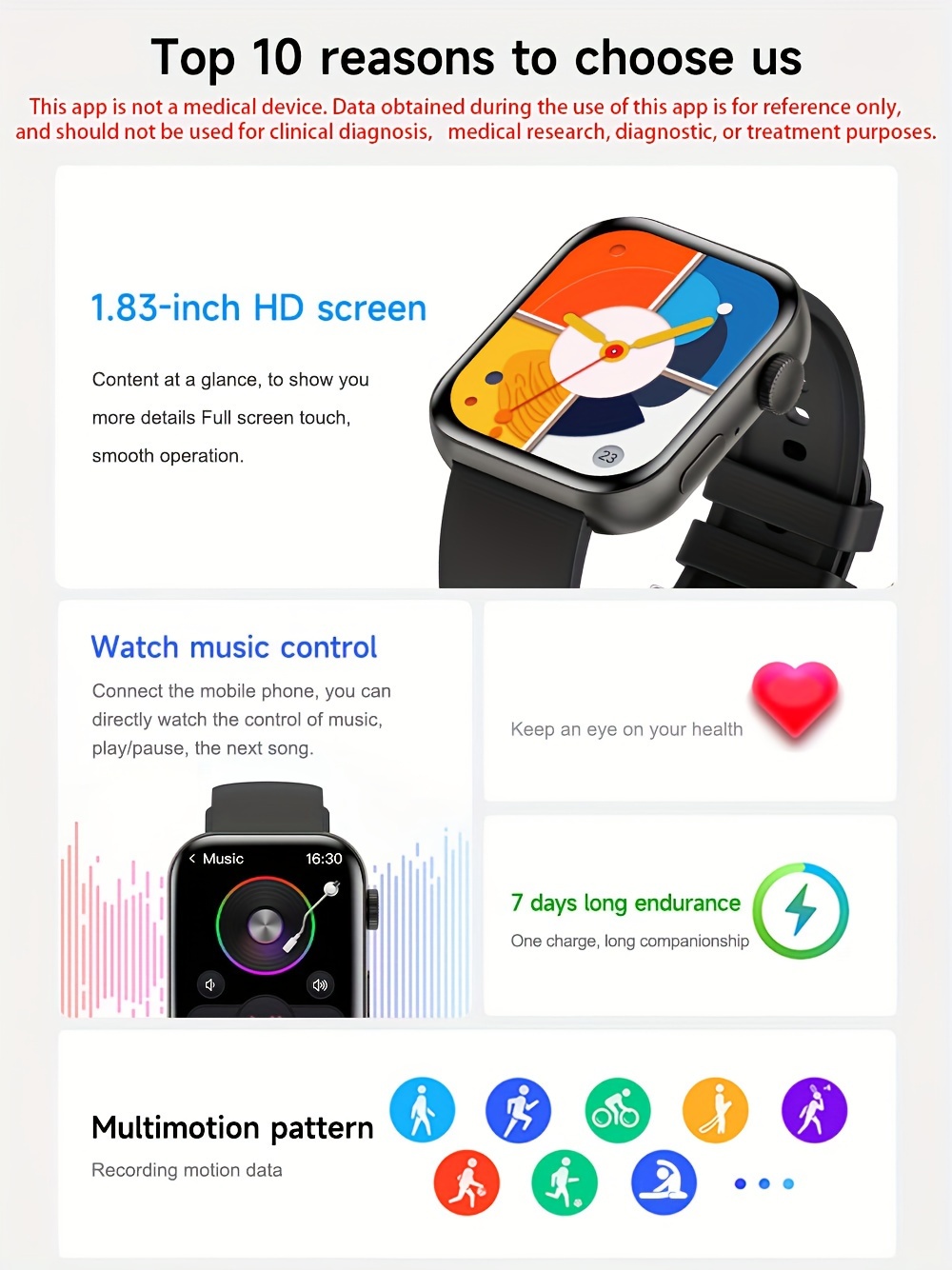 Montre connectée sans fil HD 1,83 pouces 2024, noir pistolet, argent et or rose, cadran personnalisable, tracker GPS SOS Fitness, convient aux hommes et aux femmes_voghion.com