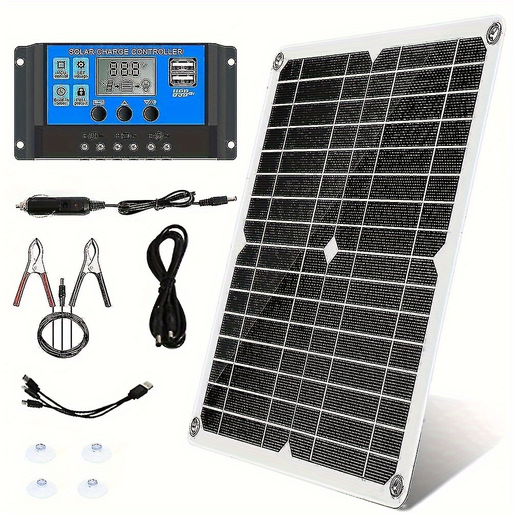TEMU 25w 12v/24v Solar Panel Set Kit Battery Clip Charger + 40a Controller Compatible Car Rv