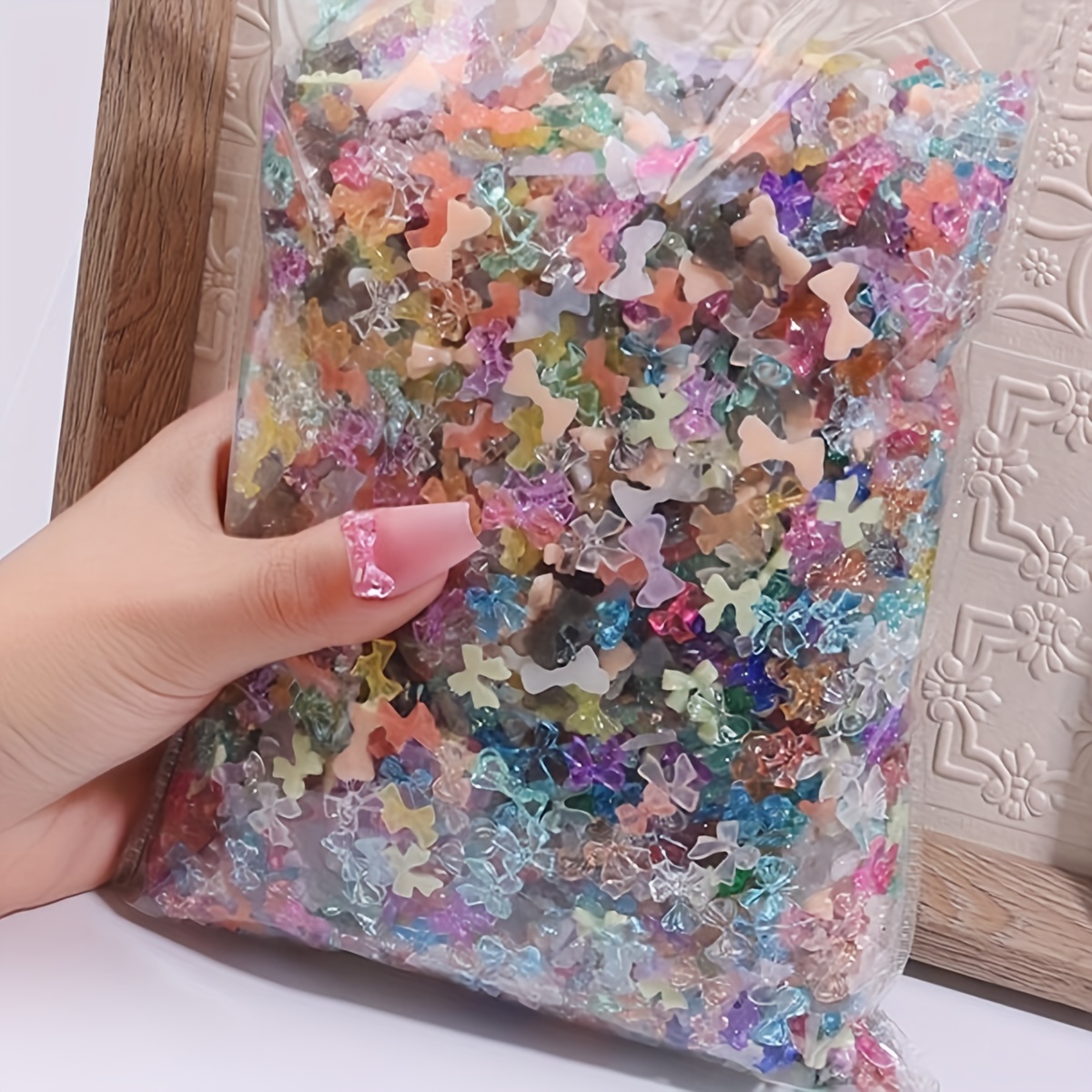 

50g Bag Of Random Mix Bow Ribbon Nail Art Charms: Kawaii Resin Bowknots, Butterflies, And Rhinestones For Nail Decoration