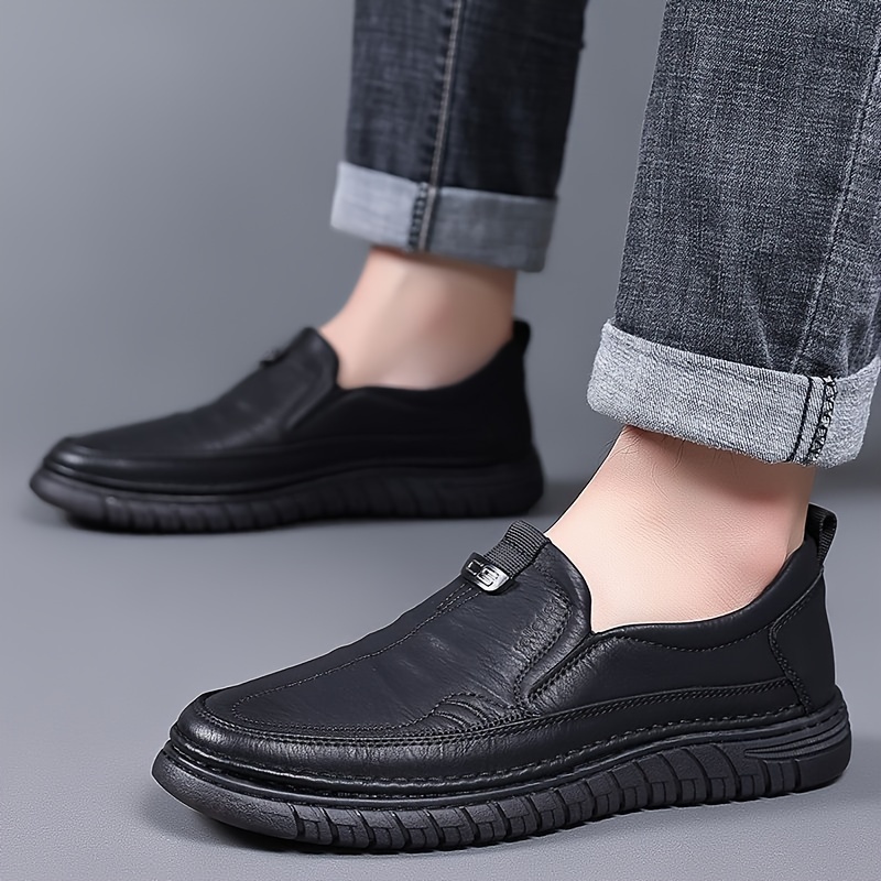 mens solid colour slip on loafer shoes comfy non slip casual dress shoes mens footwear details 1